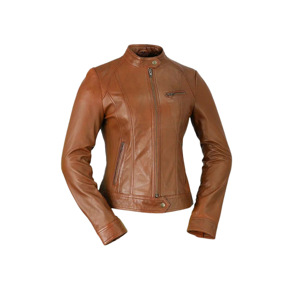 Sara Women's Single Snap Collar Leather Jacket