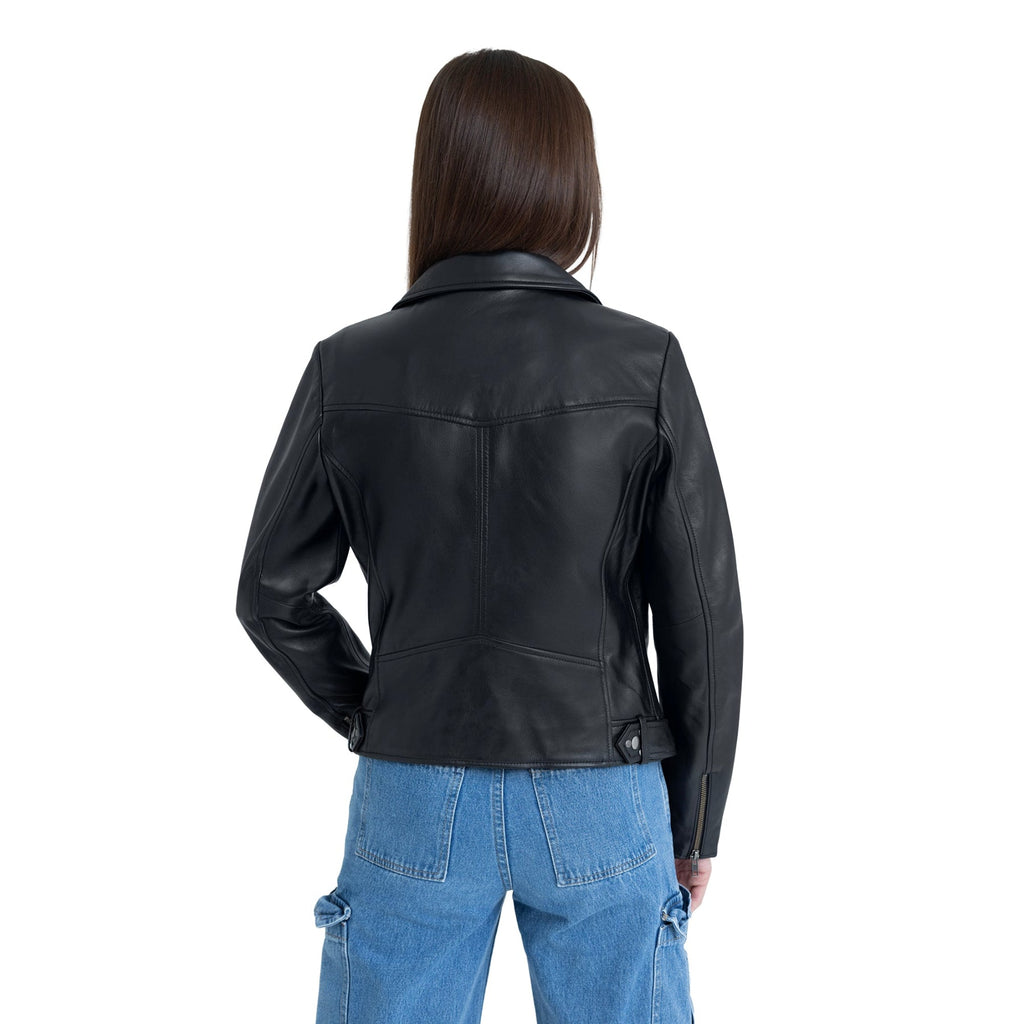 Adeline Women's Double Asymmetrical Zipper Leather Jacket