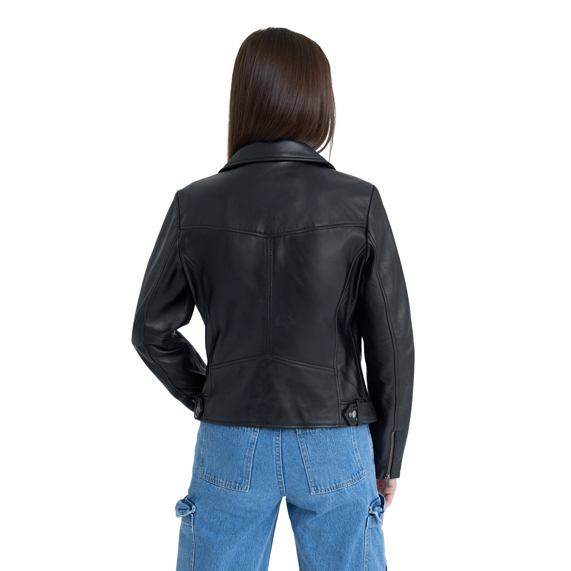 Adeline Women's Double Asymmetrical Zipper Leather Jacket