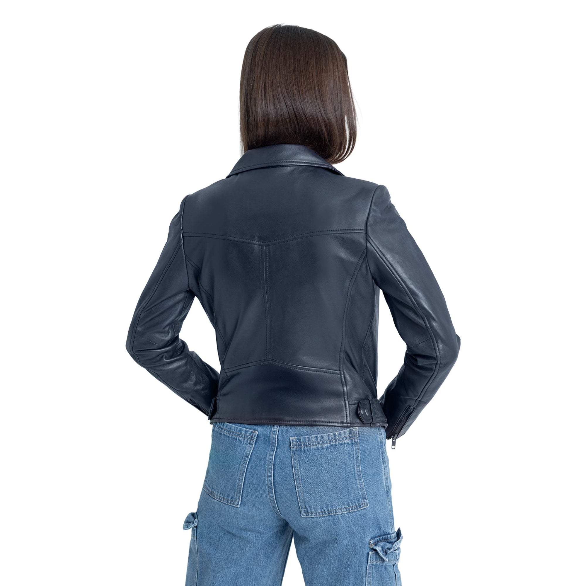 Adeline Women's Double Asymmetrical Zipper Leather Jacket