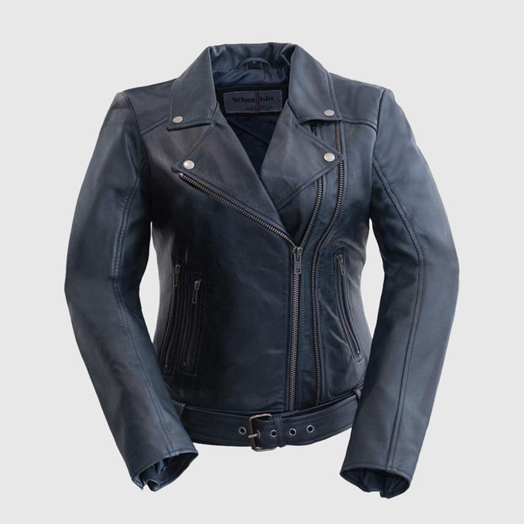Adeline Women's Double Asymmetrical Zipper Leather Jacket