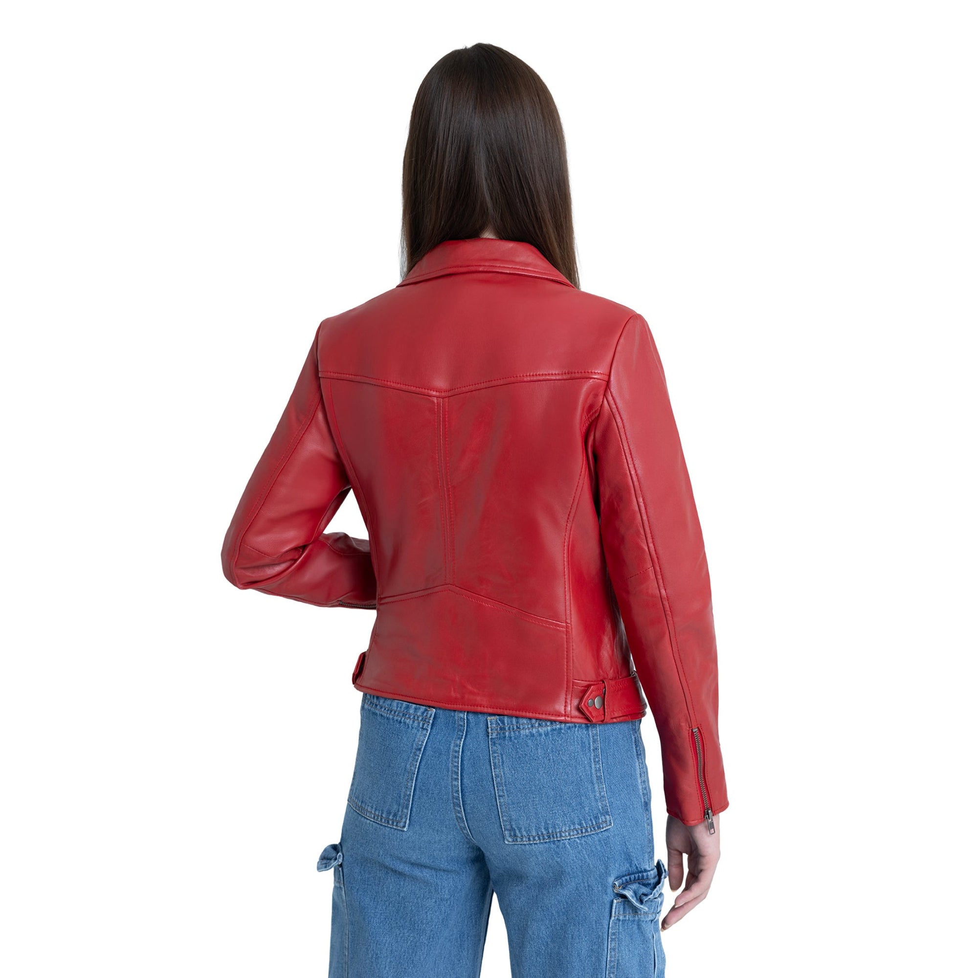 Adeline Women's Double Asymmetrical Zipper Leather Jacket