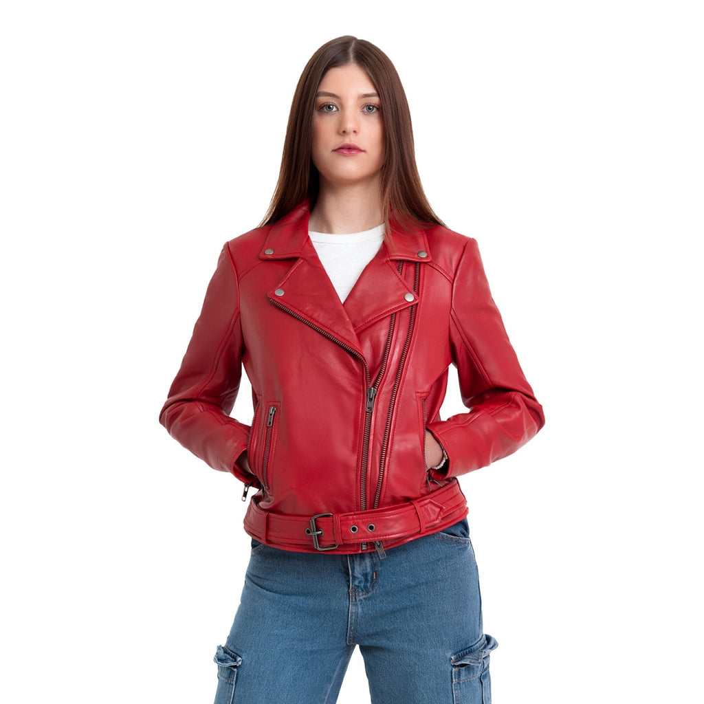 Adeline Women's Double Asymmetrical Zipper Leather Jacket