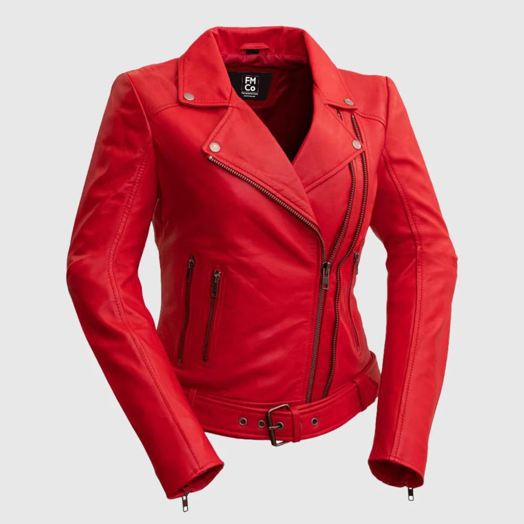 Adeline Women's Double Asymmetrical Zipper Leather Jacket