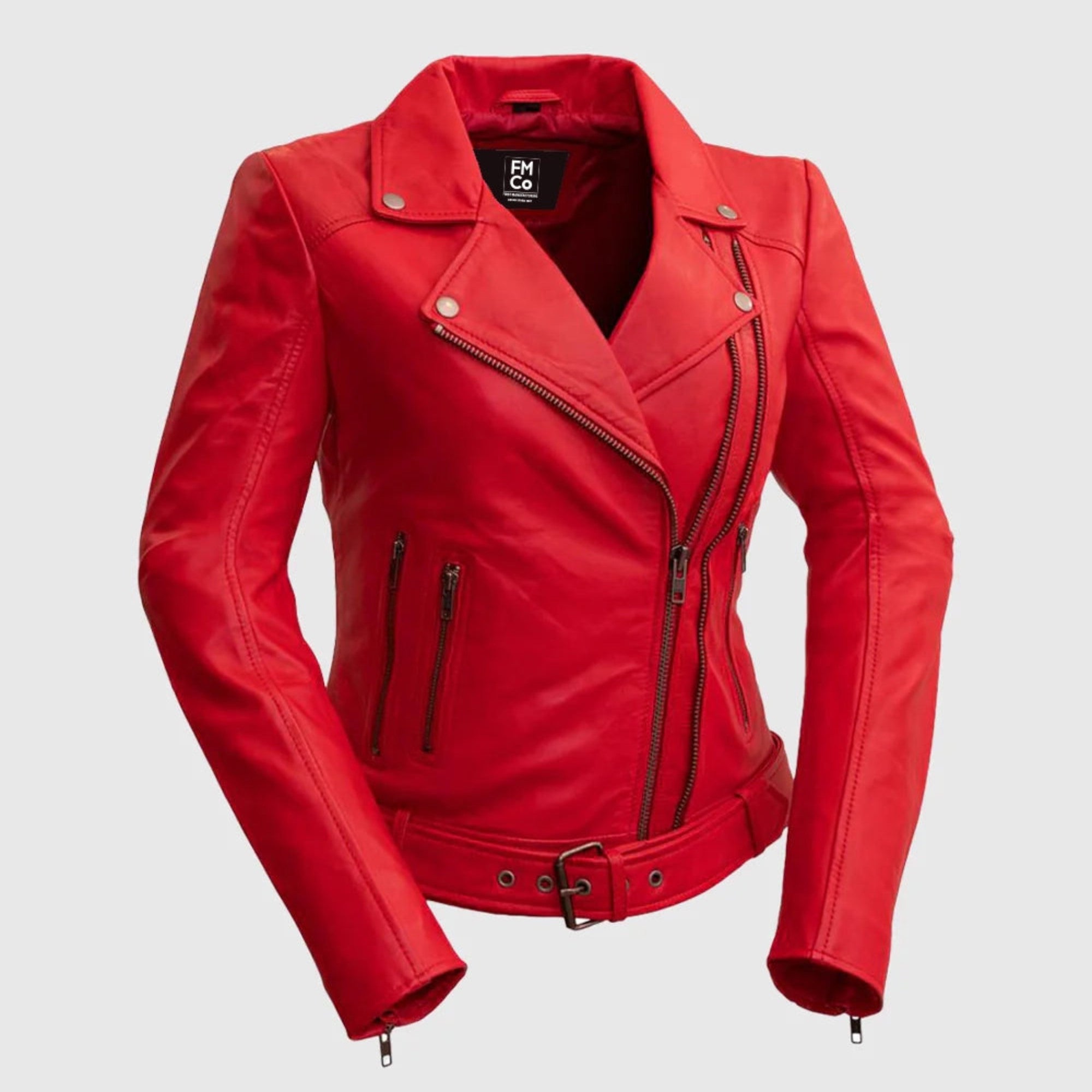 Adeline Women's Double Asymmetrical Zipper Leather Jacket