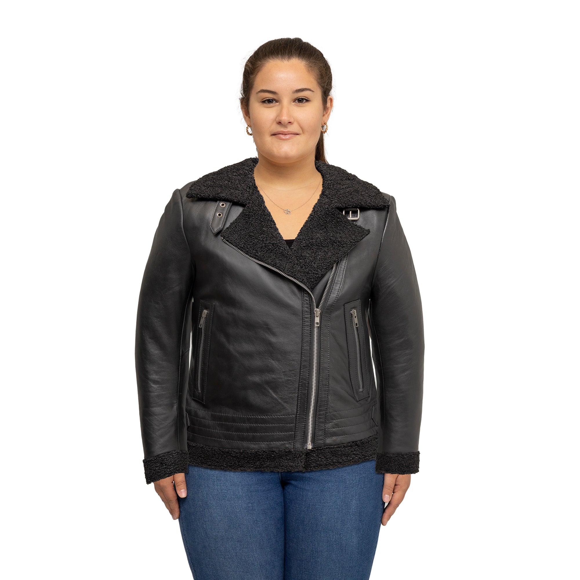 Chelsea Women's Leather Jacket Faux Shearling
