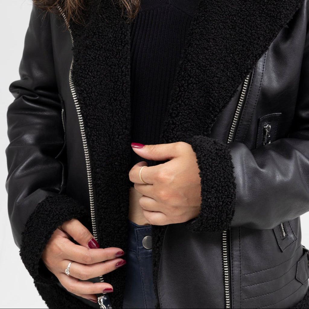 Chelsea Women's Leather Jacket Faux Shearling
