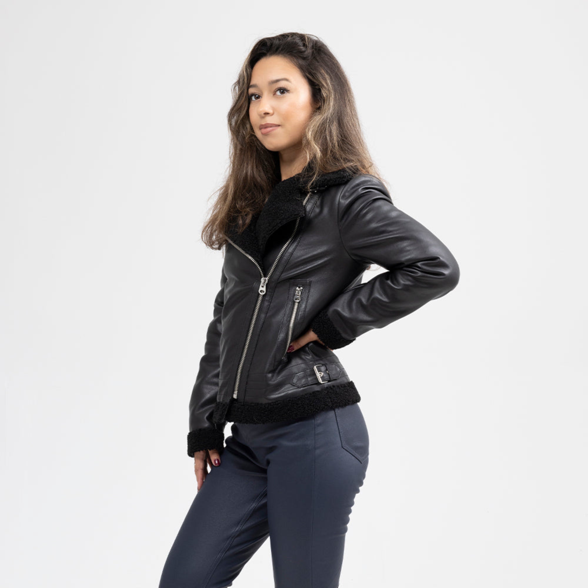 Chelsea Women's Leather Jacket Faux Shearling