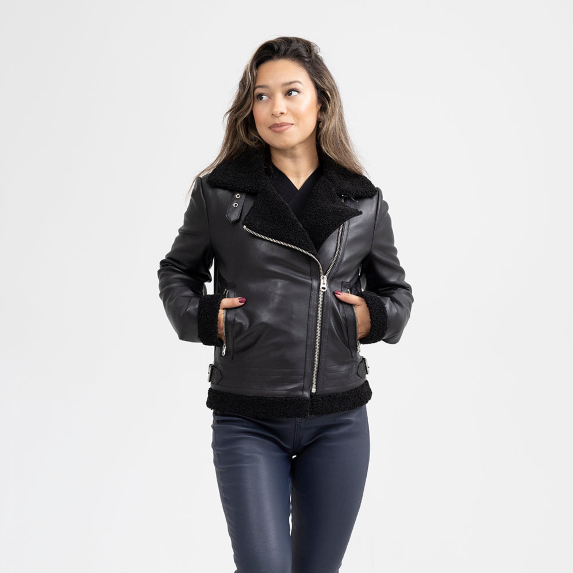 Chelsea Women's Leather Jacket Faux Shearling