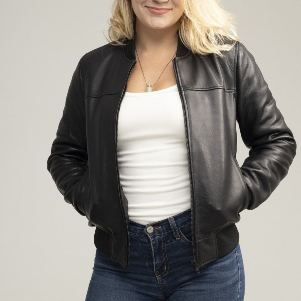 Dani Women's Fashion Leather Bomber Jacket