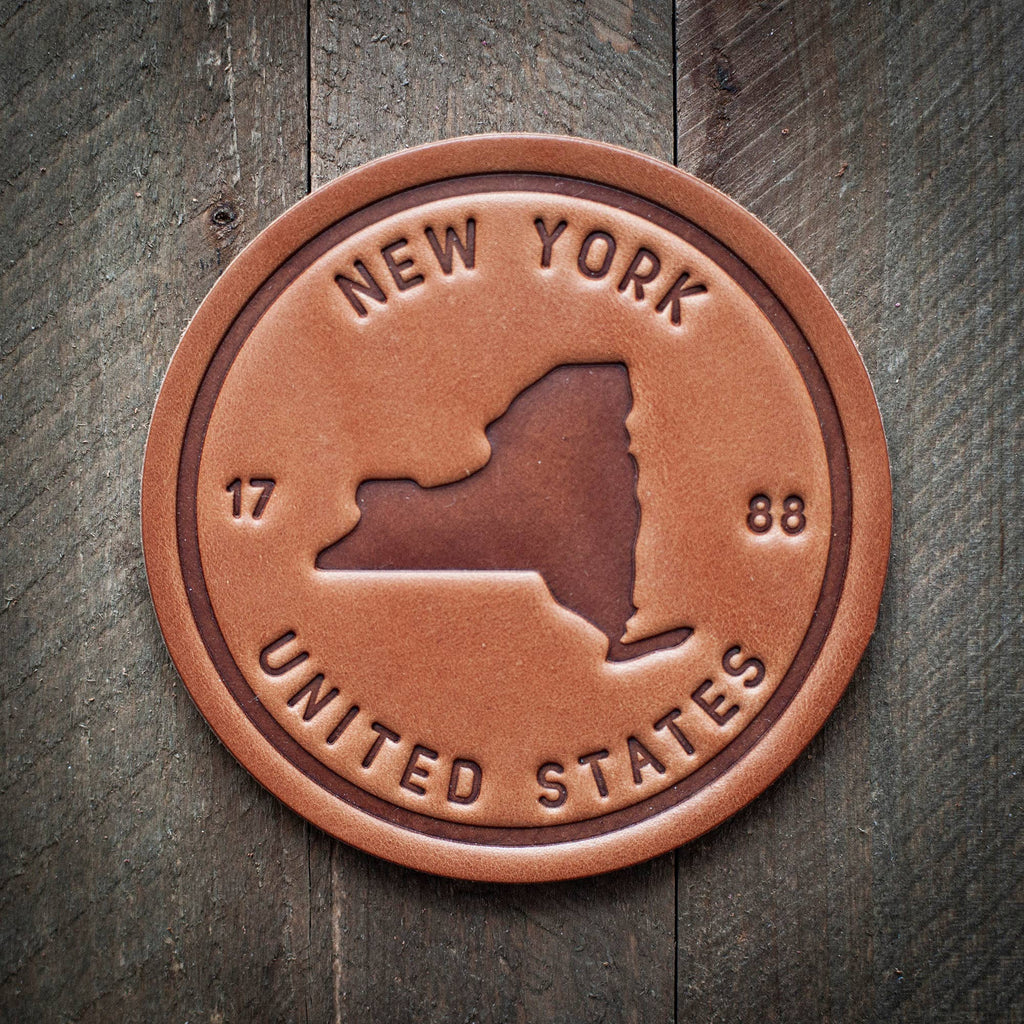 New York State Silhouette Leather Coaster