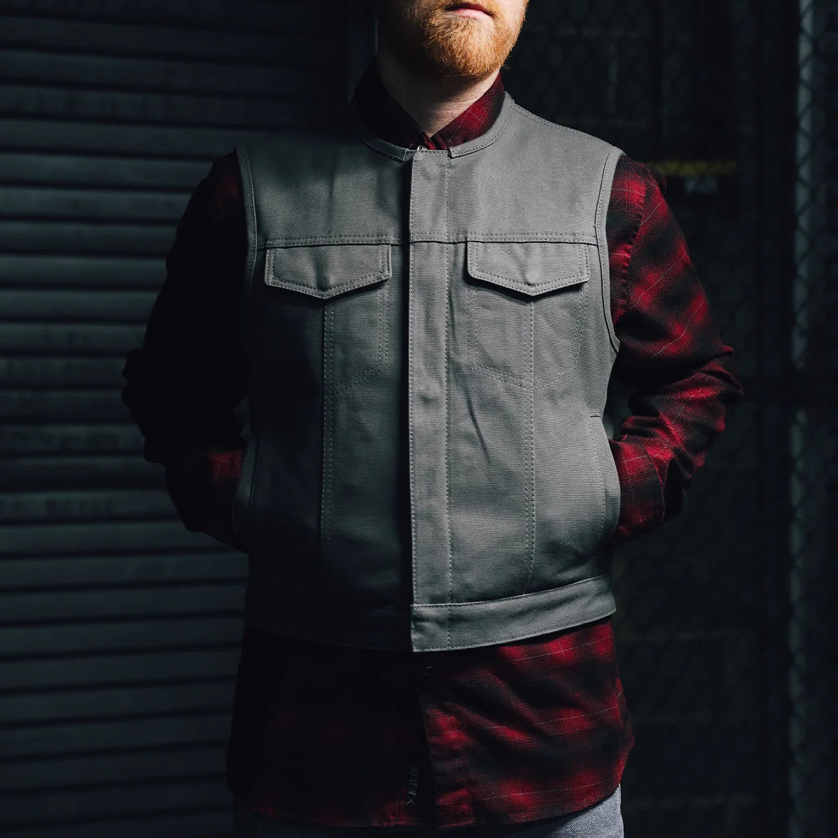 Lowside Grey Men's Motorcycle Canvas Vest