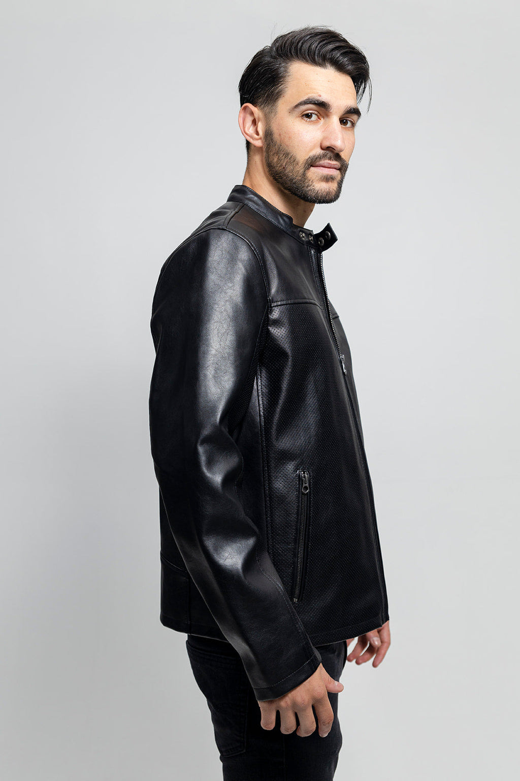 Oliver Men's Vegan Faux/Perforated Leather Jacket