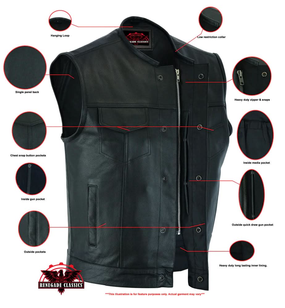 Men's AM  Black Cowhide Leather Motorcycle Vest