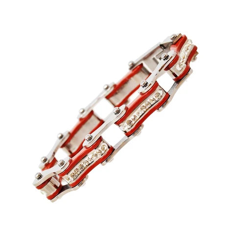 VJ111 Two Tone Silver/Red W/White Crystal Centers