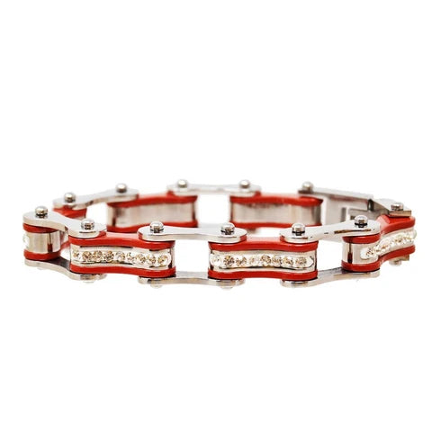 VJ111 Two Tone Silver/Red W/White Crystal Centers