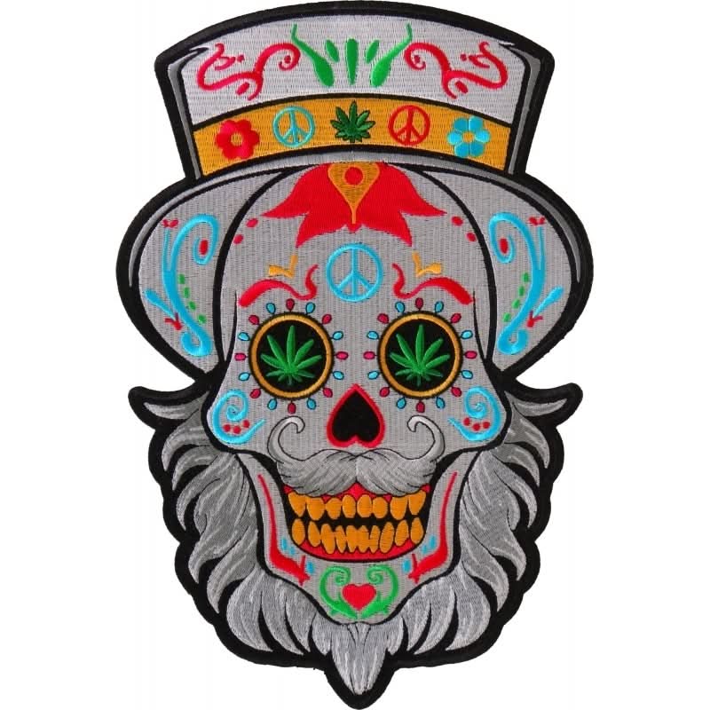 PL674 Sugar Skull with Beard Large Back Patch