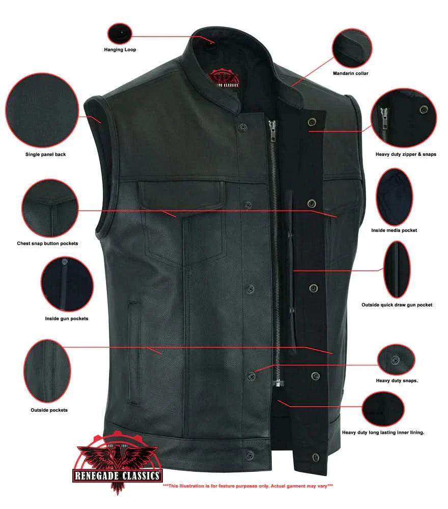 Blackhawk Scoop Collar Men's Motorcycle Vest - Smart Access Pocket & Hidden Zipper