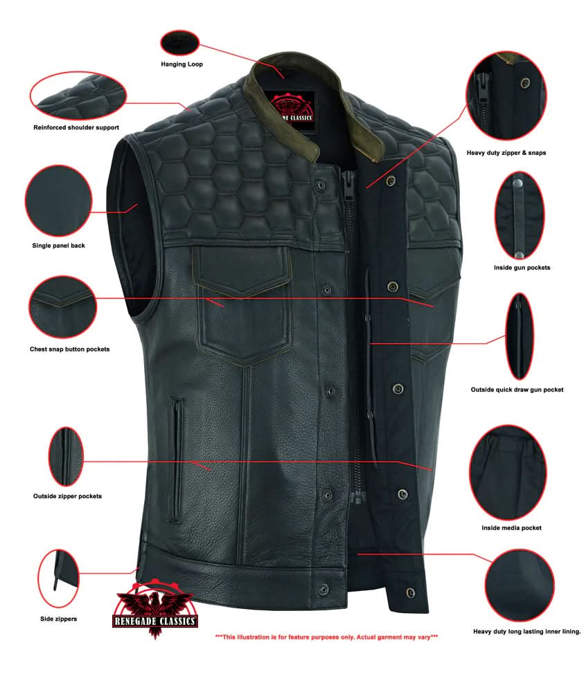 Whiskey Men's Motorcycle Leather Vest - Black