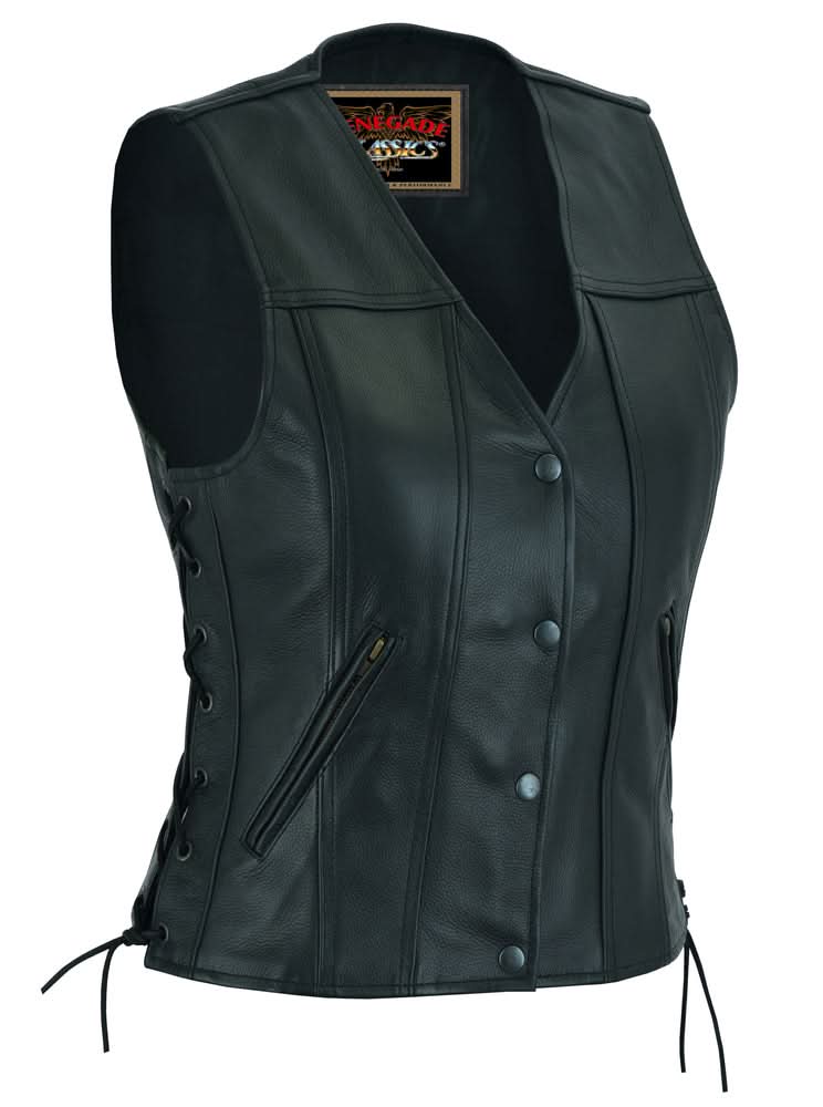 Ella Women's leather motorcycle vest -  Black