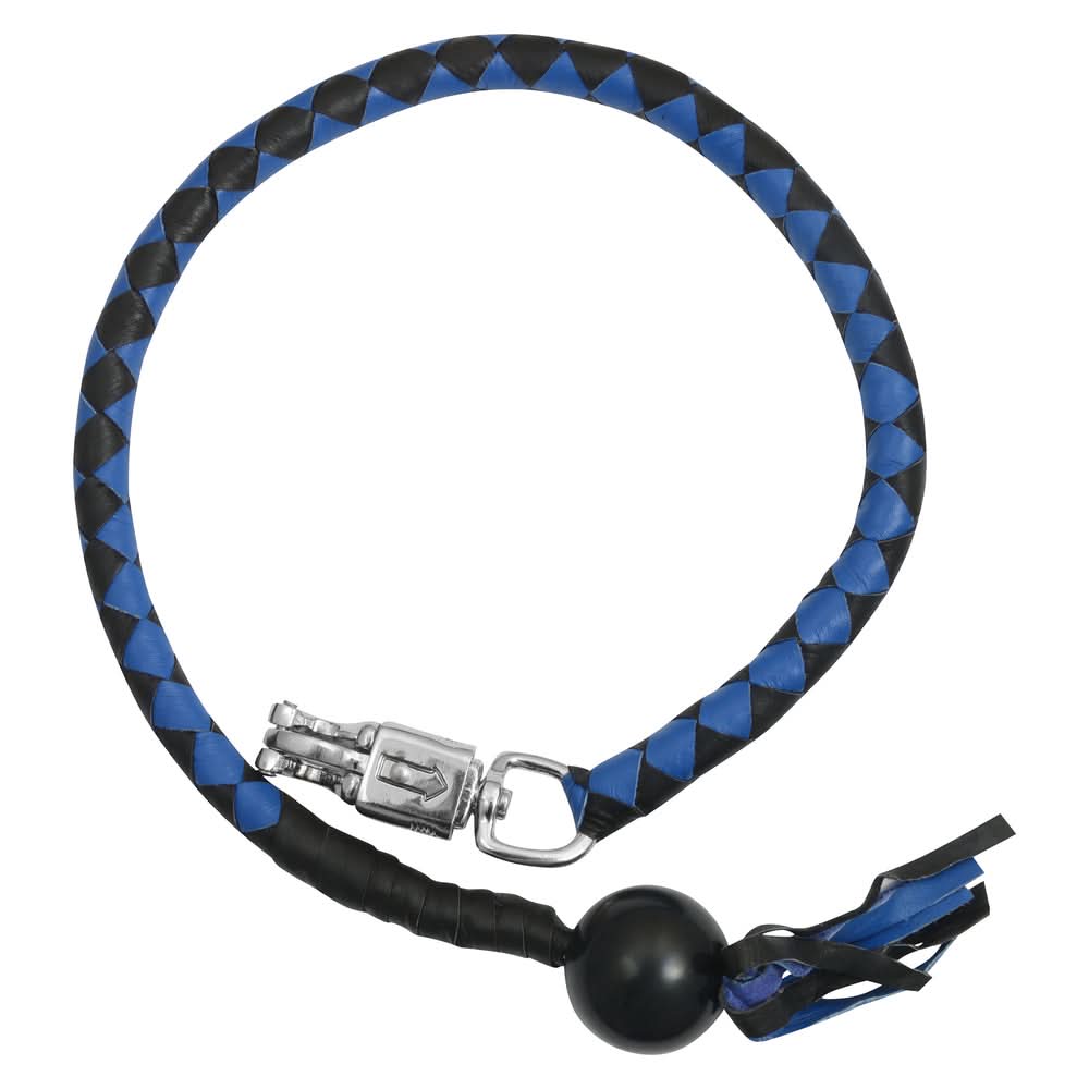 GBW21B Leather Biker Whip-Blue/Black W / Black Pool Ball