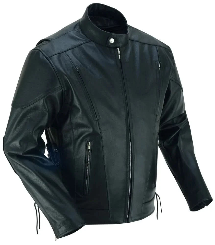AM Knucklehead Premium Black Men's Leather Motorcycle Jacket