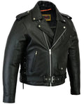 Men's Classic Side Lace Police Black Leather Motorcycle Jacket
