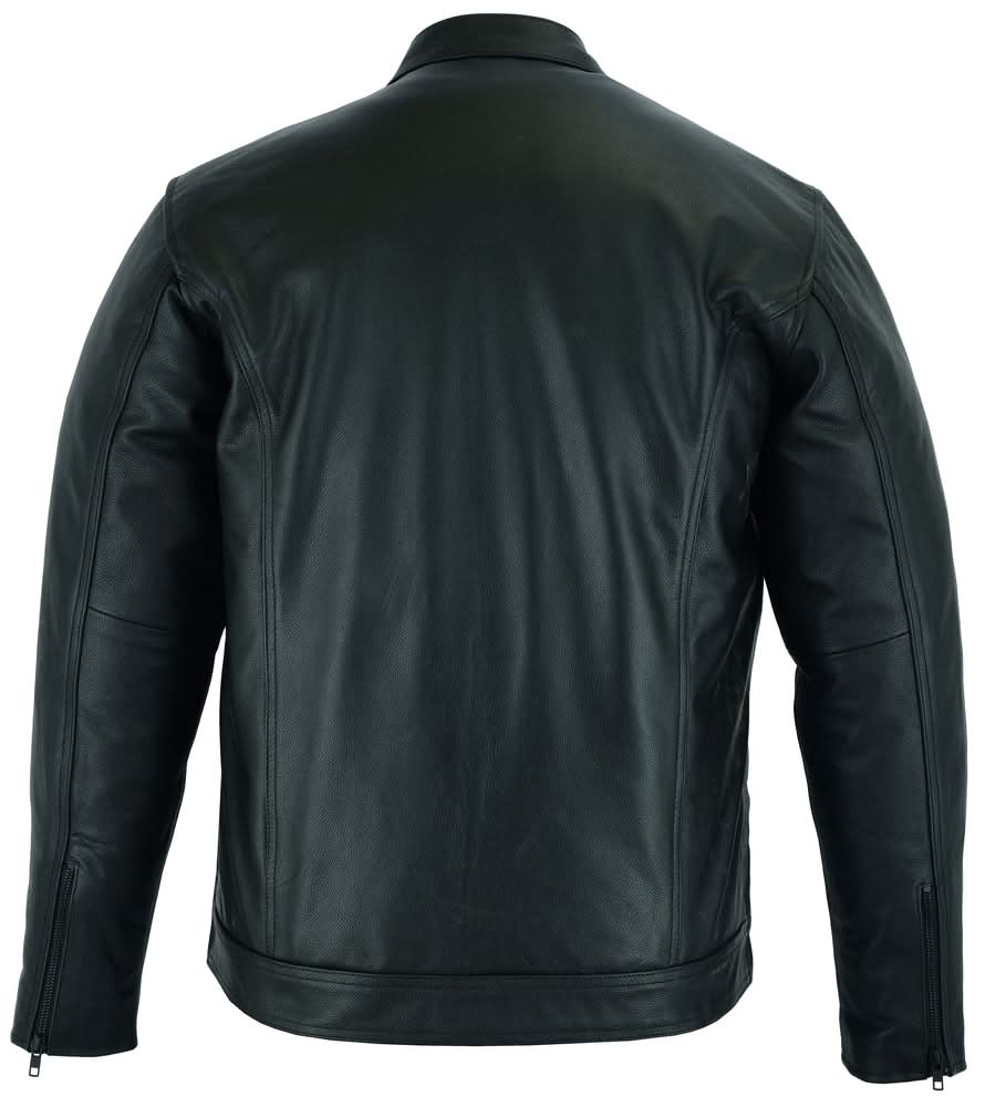 Men's Full Cut Black Leather Shirt with Zipper/Snap Front