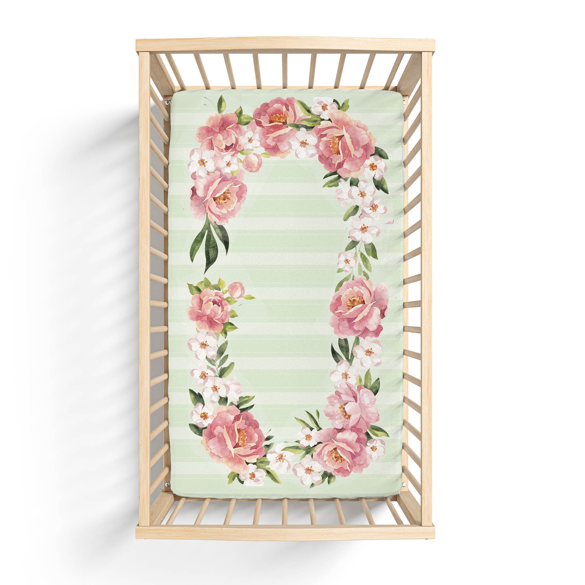 Jersey Knit Polyester Bedding Set in Pinstripes and Peonies