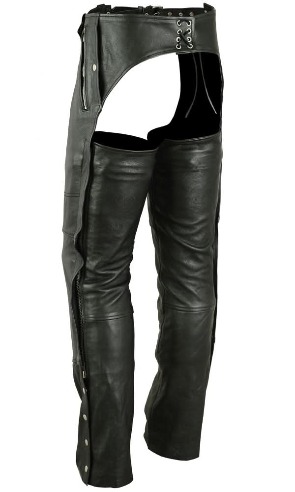 Rider Shield Black leather motorcycle chaps - Black