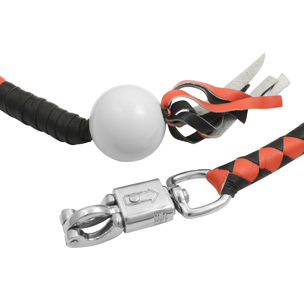 GBW29B Leather Biker Whip-Orange/Black W / White Pool Ball
