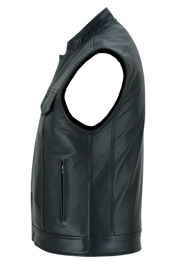 Private Men's Black Leather Motorcycle Vest
