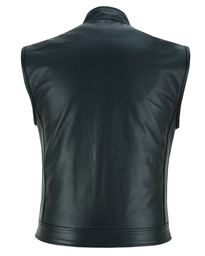 Private Men's Black Leather Motorcycle Vest