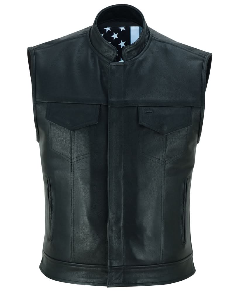 Private Men's Black Leather Motorcycle Vest