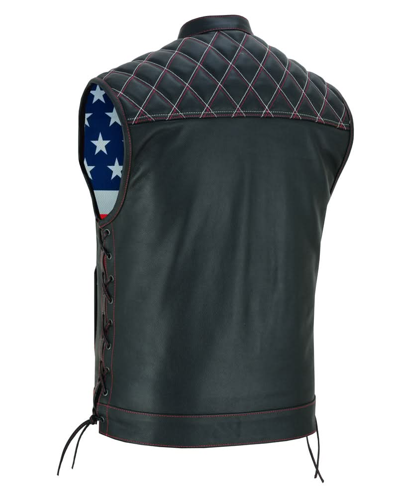 Men's Road Edge Leather Black Vest – Removable Hood