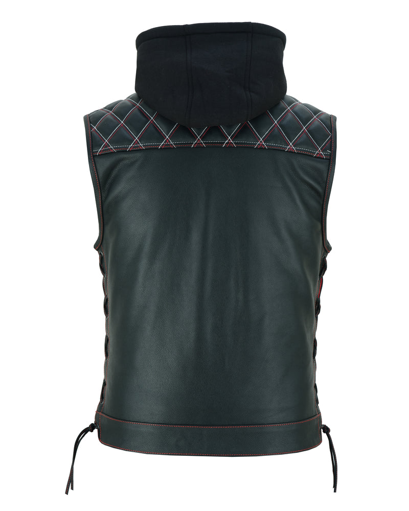 Men's Road Edge Leather Black Vest – Removable Hood