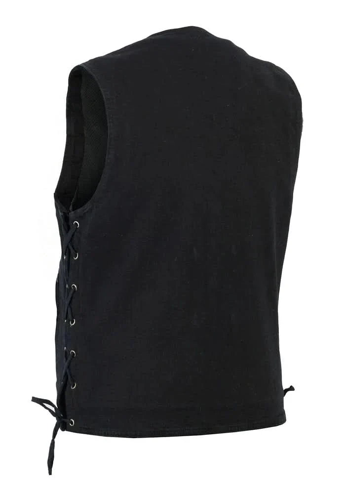 Men's Black Denim Motorcycle Vest – Single Panel Back