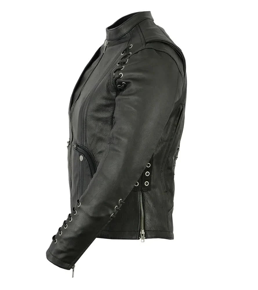 Women's Stylish Jacket with Grommet and Lacing Accents