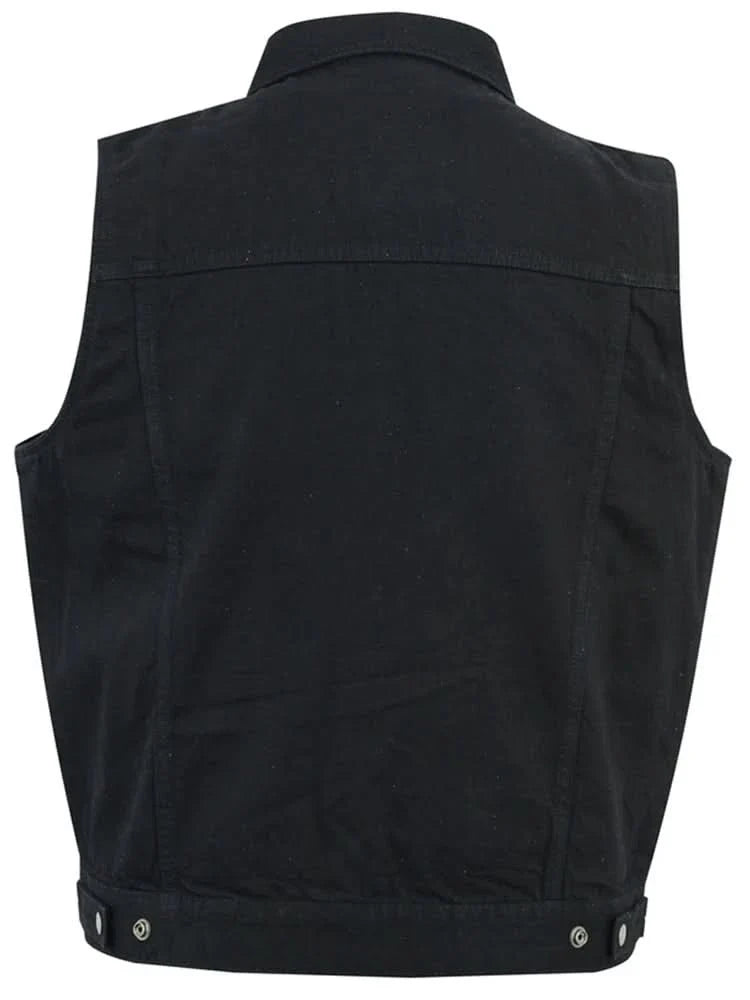 Men's Snap/Zipper Front Black  Denim Motorcycle Vest