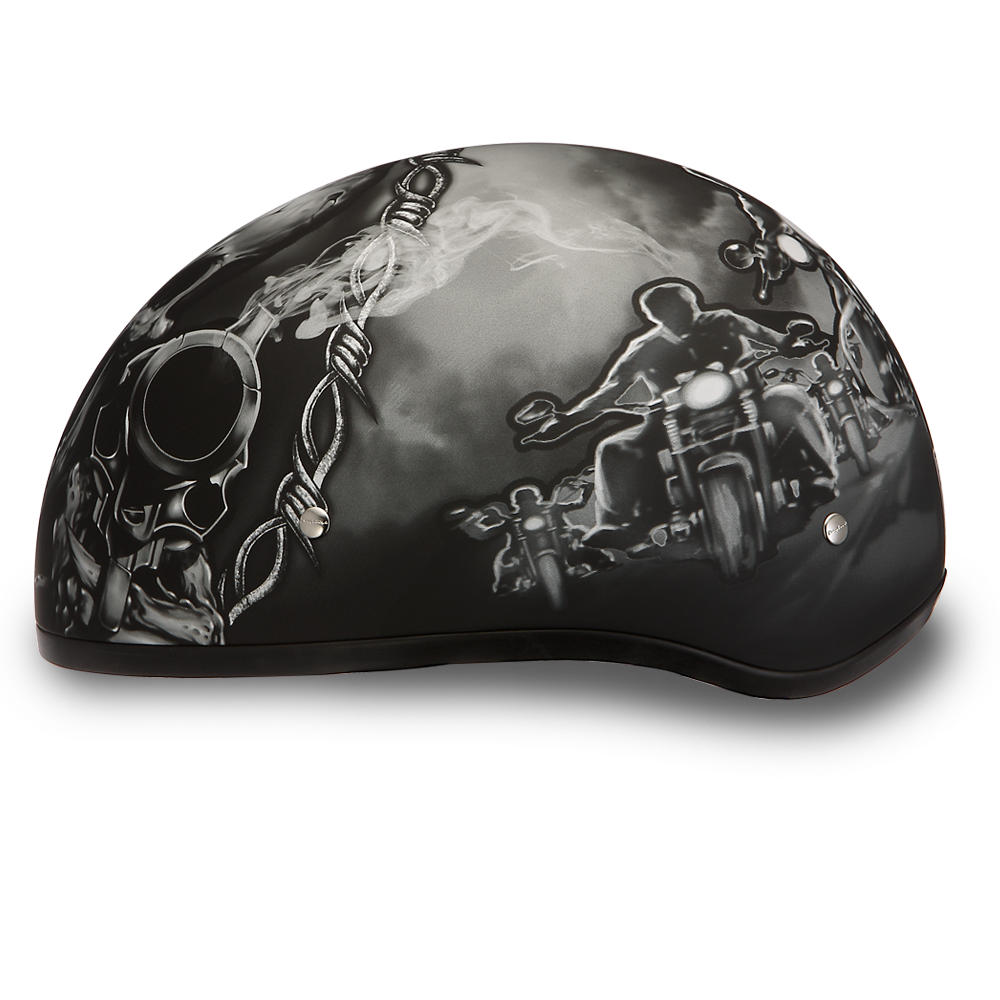 D6-G Daytona Helmets D6-G ‘Skull Cap’ with Skull and Guns Half Face Helmet Black
