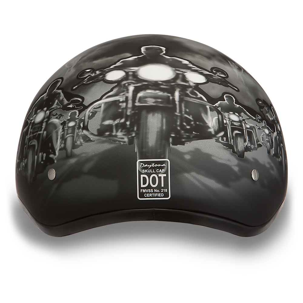 D6-G Daytona Helmets D6-G ‘Skull Cap’ with Skull and Guns Half Face Helmet Black