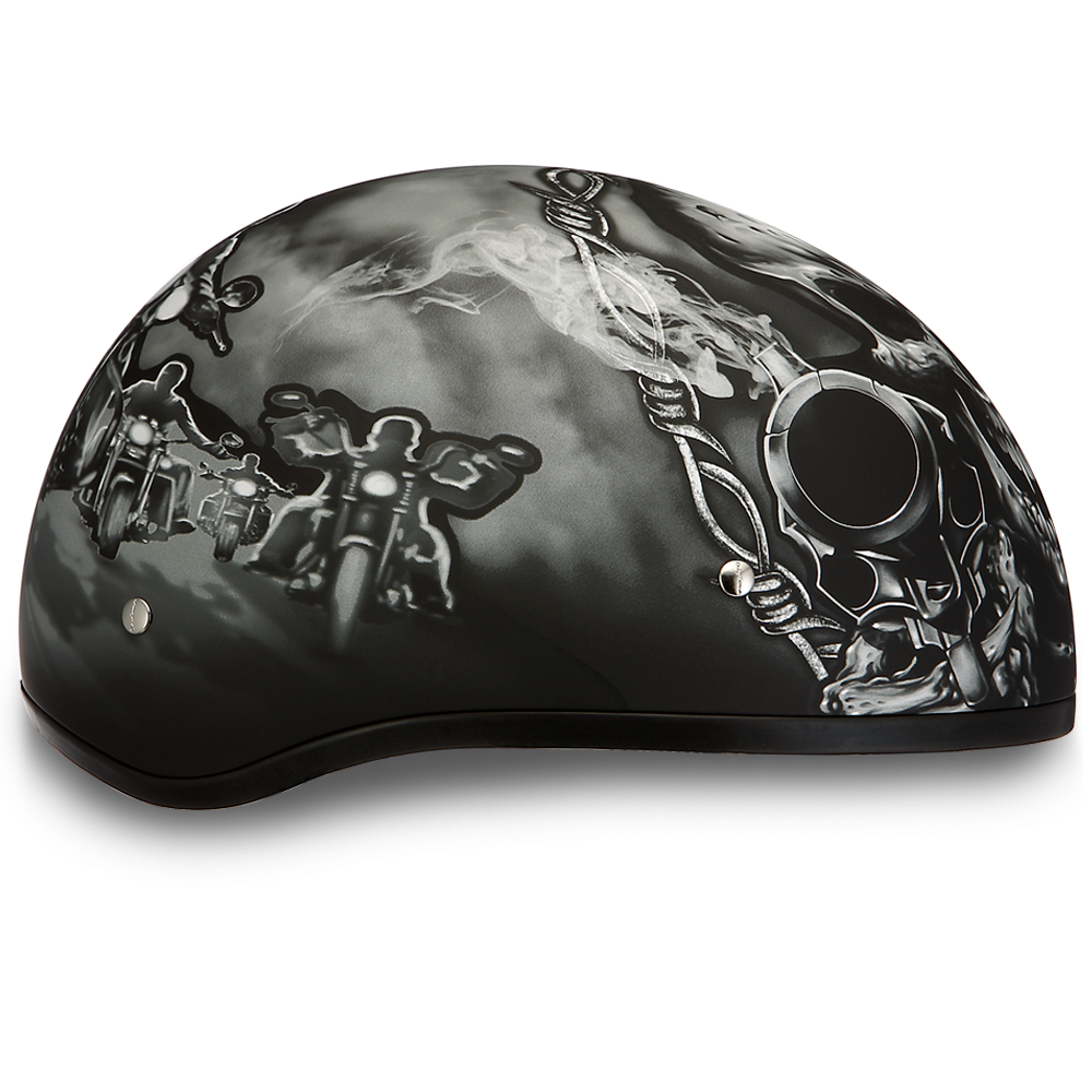 D6-G Daytona Helmets D6-G ‘Skull Cap’ with Skull and Guns Half Face Helmet Black