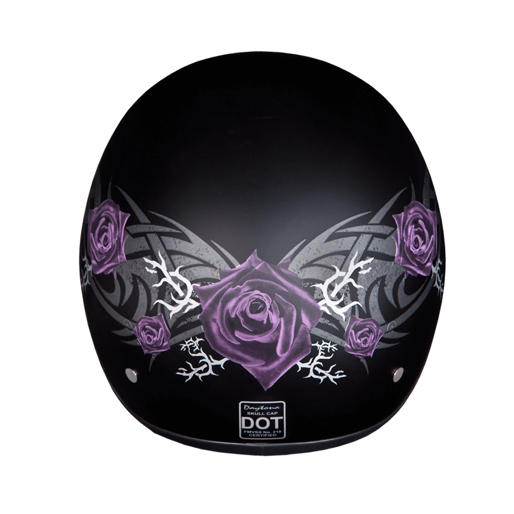 D6-PR DOT Approved Daytona Skull Cap Motorcycle Half Face Helmet – Purple Rose