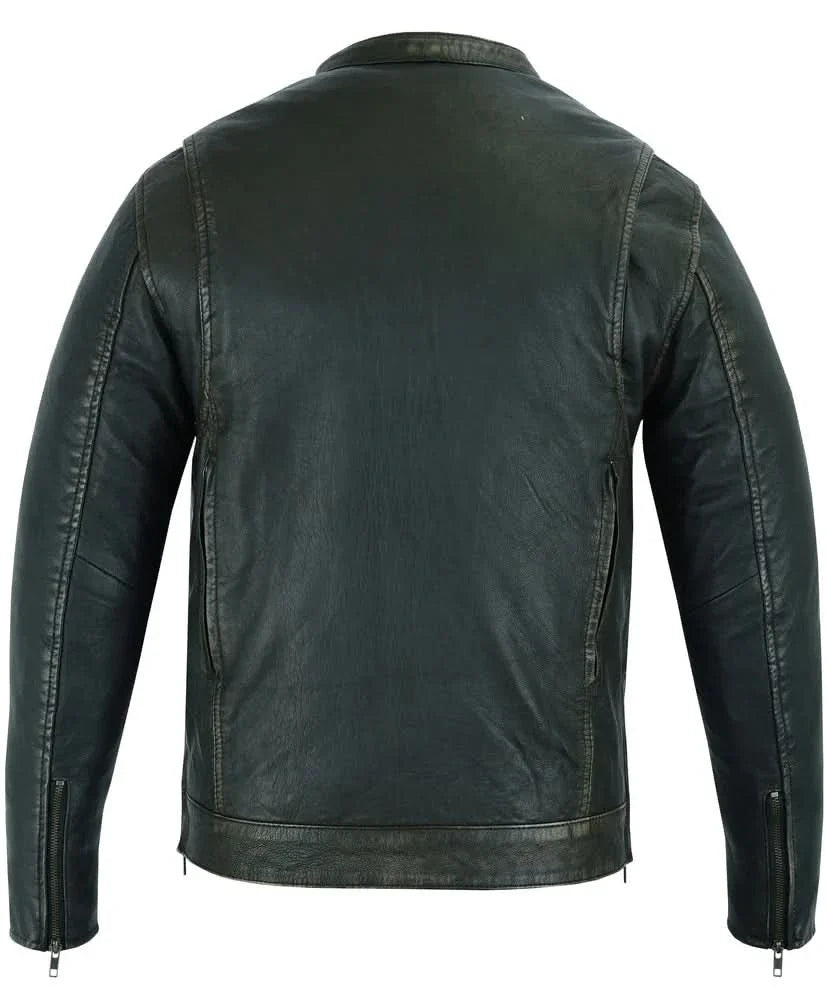 Men's Modern Utility Style Jacket in Lightweight Drum Dyed Distressed Naked Lambskin