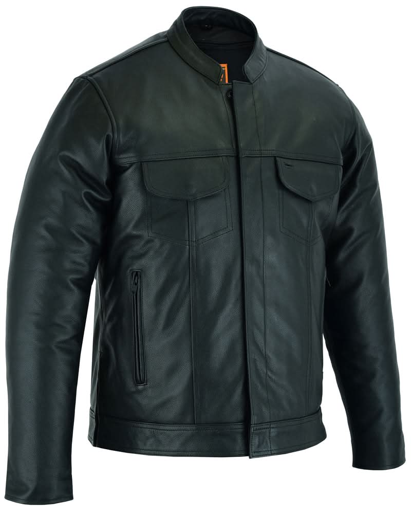 Men's Full Cut Black Leather Shirt with Zipper/Snap Front