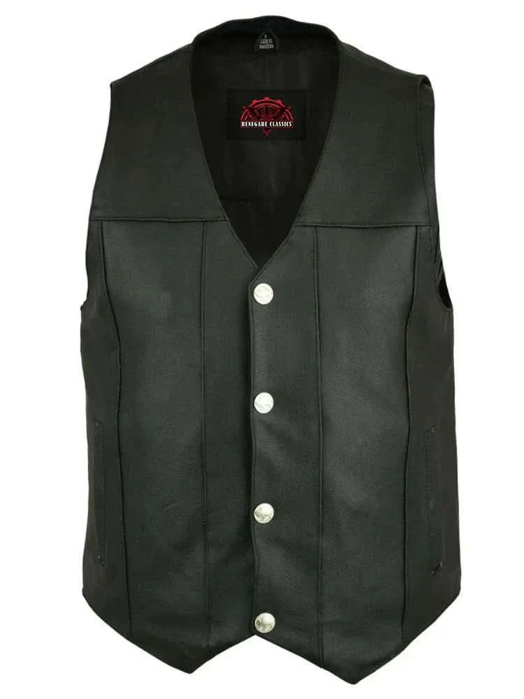 Men's Milled Single Back Panel Leather  Vest - Black