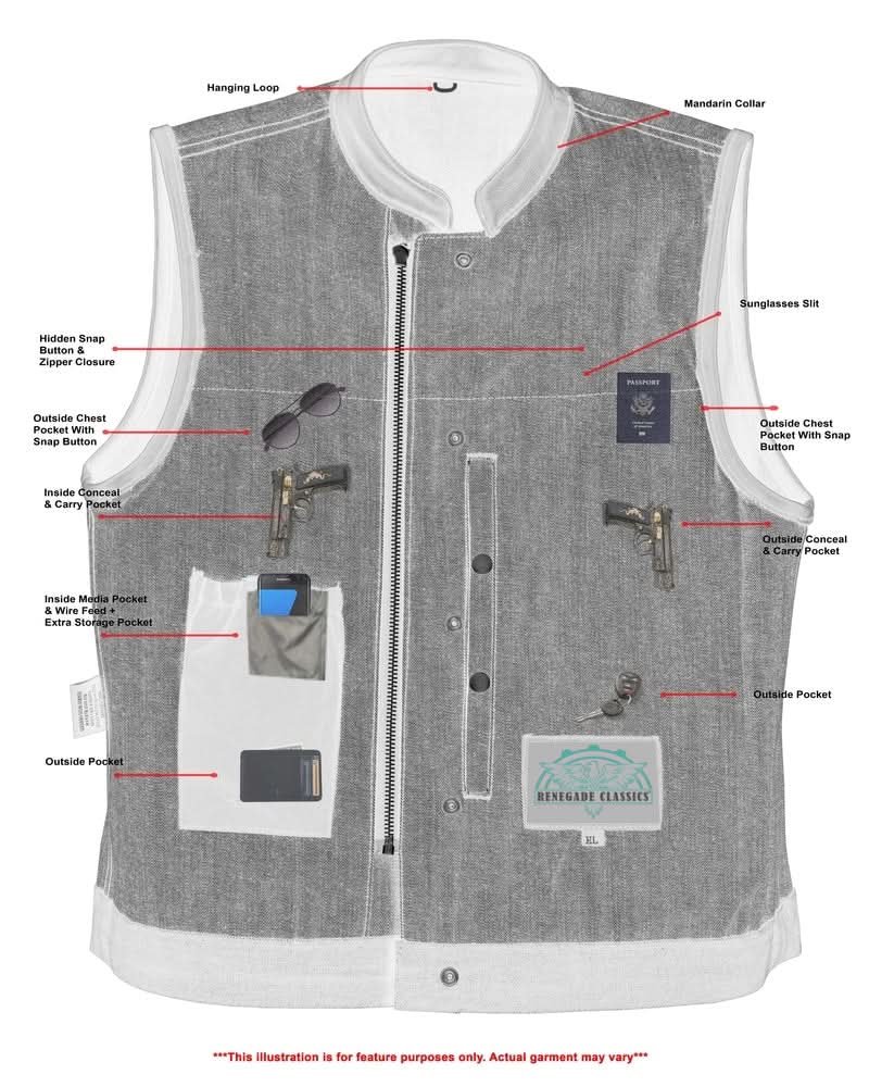 Women's Broken Blue Rough Rub-Off Raw Finish Denim Vest W/Leath