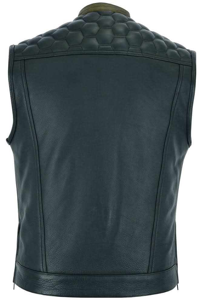 Whiskey Men's Motorcycle Leather Vest - Black