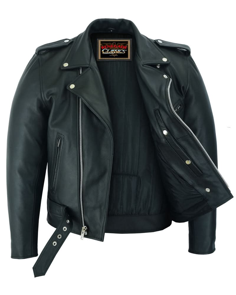 Super Arnold Men's Black Leather Jacket – Retro Design