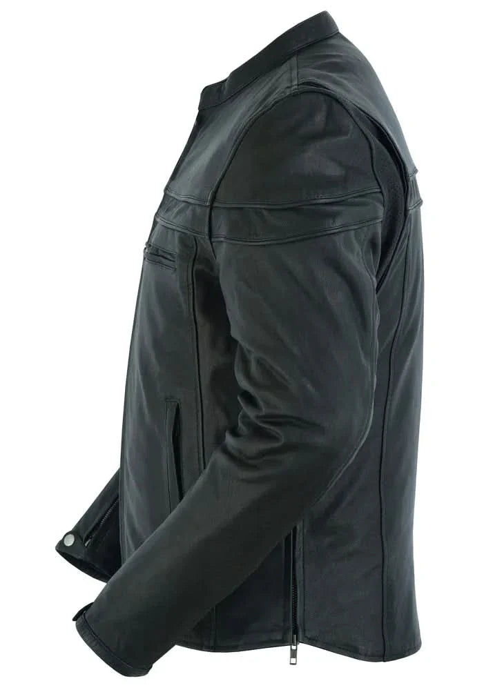 Men's Sporty Lightweight Black Leather Cross Over Jacket
